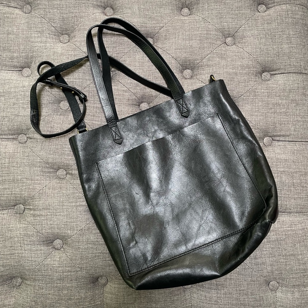 Madewell 100% Leather Black Transport Tote Bag Purse Cross Body Messenger